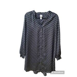H&M Long Sleeve Black Polka Dot Blouse - Women's Size 12
